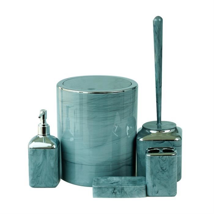 Ensemble de salle de bain - Kosovo carré à motifs en Marbre Bleu  5 Pièces