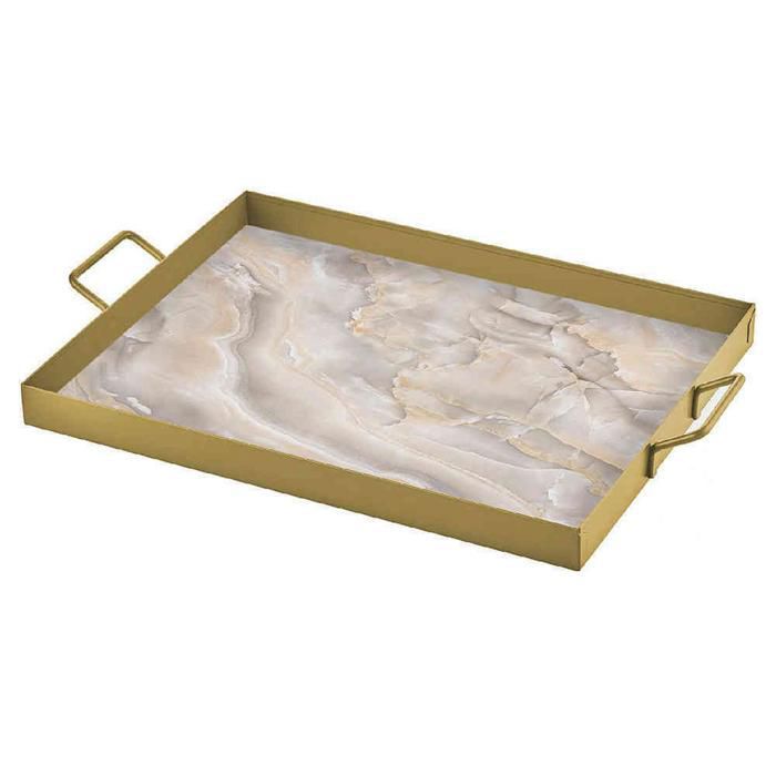 Plateau de service - BELLA MAISON - Marbré - 40x30 cm - Métal - Beige