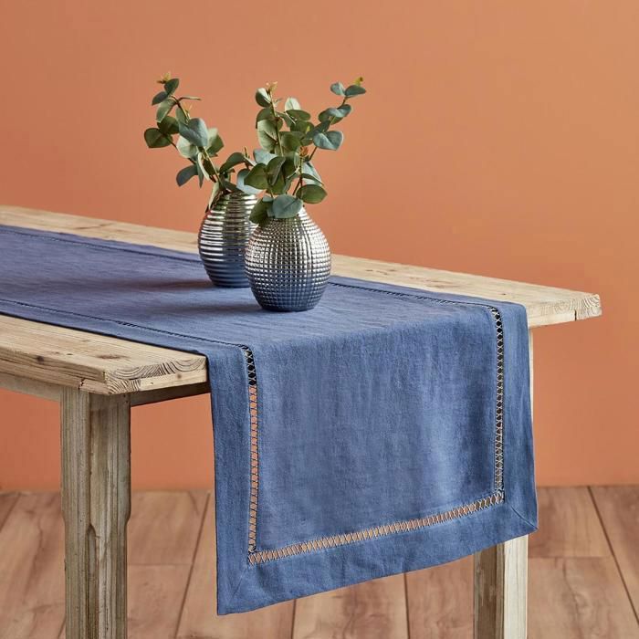 Chemin de table - BELLA MAISON - Eva - 50x150 cm - Bleu foncé - Uni