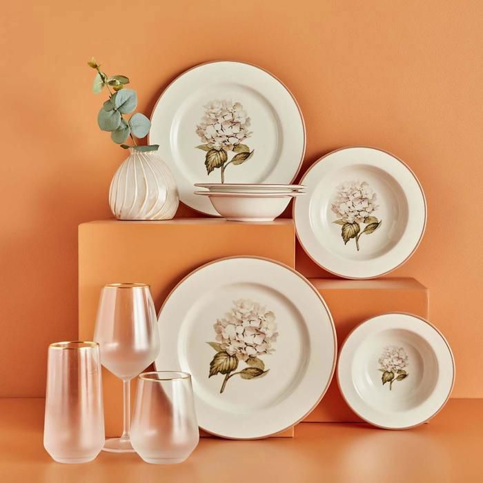 Service de table table en grès (12 pcs) - Ortanca - Saumon