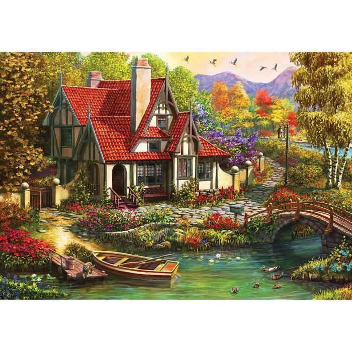 Puzzle 1000 pièces : Cottage au bord de la rivière Coloris Unique