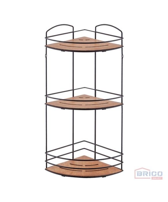 Meuble de coin salle de bain à 3 niveaux en bois et aluminium -Noir