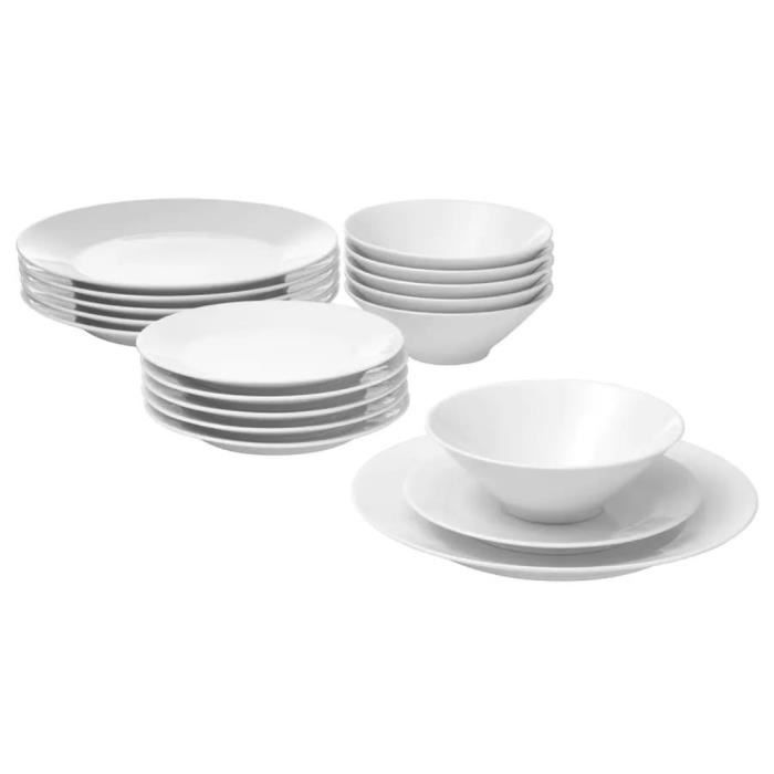SET 18 PCS PORCELAINE BLANC 6 ASS PLAT+6 ASSIETE SALADE +6 BOL