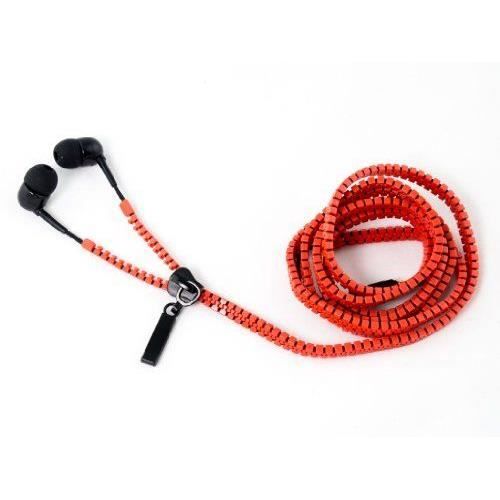 Zip Earphones couteurs intra-auriculaires avec câble zip 2 grands embouts en silicone inclus Rouge