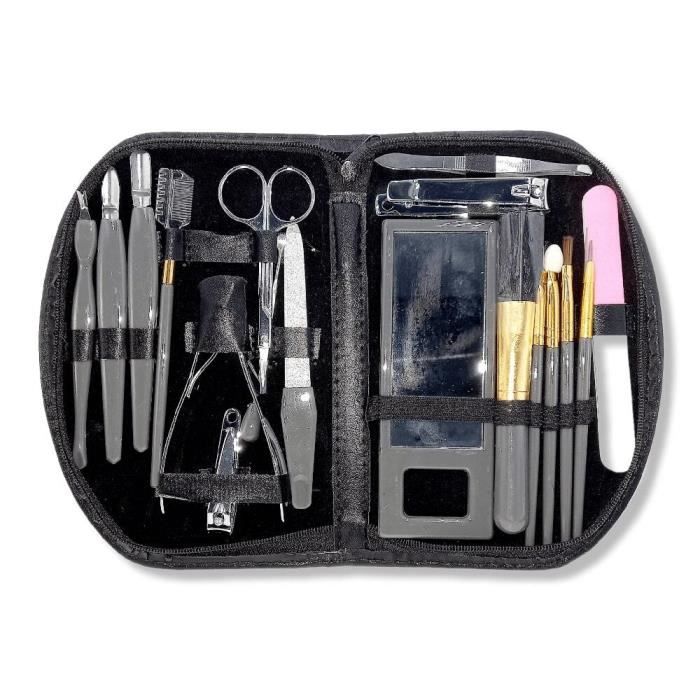 Kit Manucure et pédicure 18pcs avec Trousse de rangement - Set Manucure avec Trousse en Cuir de Voyage - Cadeau Femme