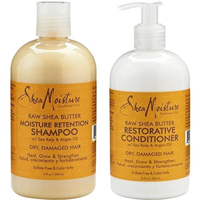 SHAMPOING Shea Moisture Raw Shea Butter, DUO set Moisture Retention Shampoo + Restorative Conditioner, 13 Ounce, 1 each by Shea 1678