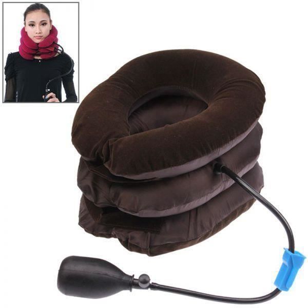 Coussin cervical - Gonflable - Ajustable - Pompe incluse - Voyage marron