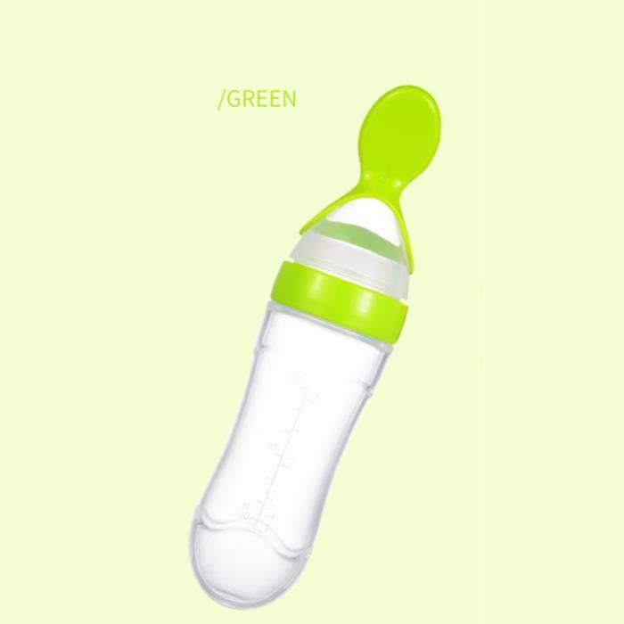 Cuillère chargeur de bouteilles en silicone pour l'alimentation des enfants - Vert