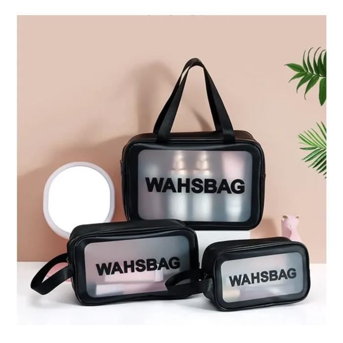 Lot de 3 Trousse de toilette transparente, Set de maquillage sac de rangement, Noir Trousse de Toilette pour voyage