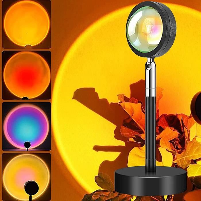 Sunset Projection Lamp, 4 couleurs LED Arc-en-Ciel Lumière d'ambiance Tiktok, Lampadaire de Projection Rotative à 180°, Sunse[J477]