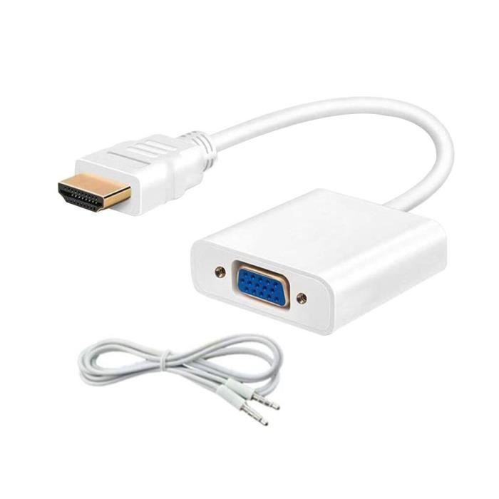 Blanc avec des câbles Adaptateur numérique vers analogique 1080P compatible HDMI vers VGA, câble de convertis