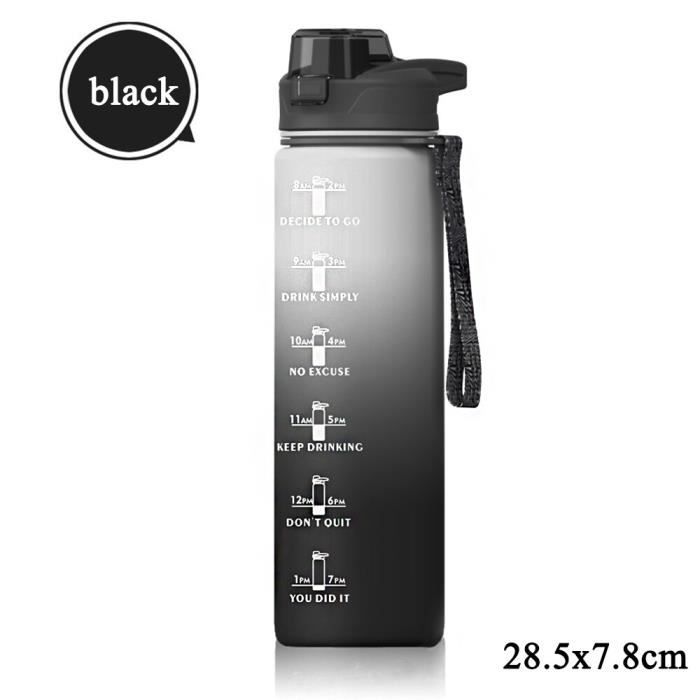 Gourde,Grande bouteille d'eau à grande capacité de , avec verres à boisson, pour l'extérieur, pour les étudiants - Black 1L[A6]