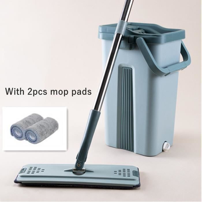 Serpillère,Balai serpillère à plat avec tampon microfibre et seau automatique, pour le nettoyage humide-à - Type Green 2 mop pads