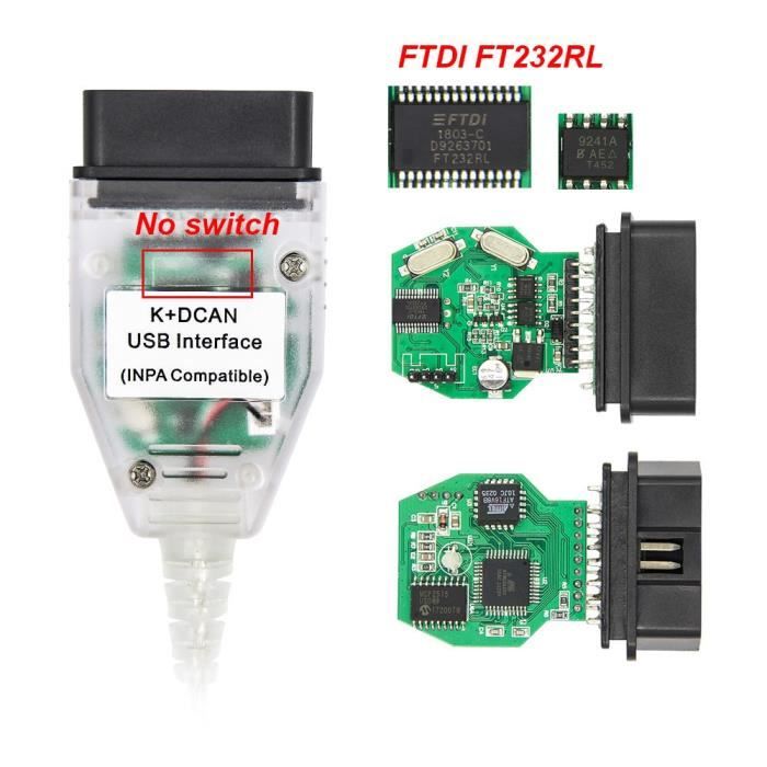 Interface USB pour BMW INPA K DCAN, avec commutateur k-line OBD OBD2, câble de Diagnostic pour voiture FT232RL