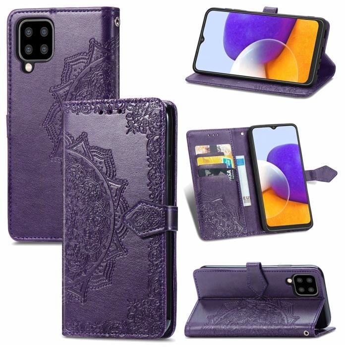 Samsung Galaxy A22 4G - Violet de Mandala Housse étui Pour Galaxy A22 4G Portefeuille PU Cuir