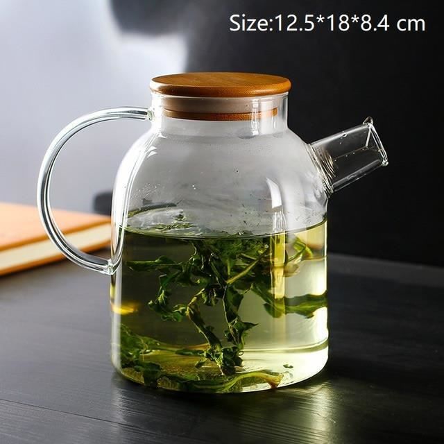Théières,Théière en verre nordique avec couvercle en bambou jus café bouilloire d'eau avec poignée filtre résistant à la - Type B