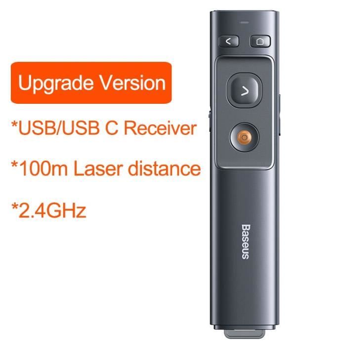 Couleur 100m gris Baseus stylo présentateur sans fil 2.4Ghz adaptateur de USB C pointeur de télécommande portable stylo rouge PPT