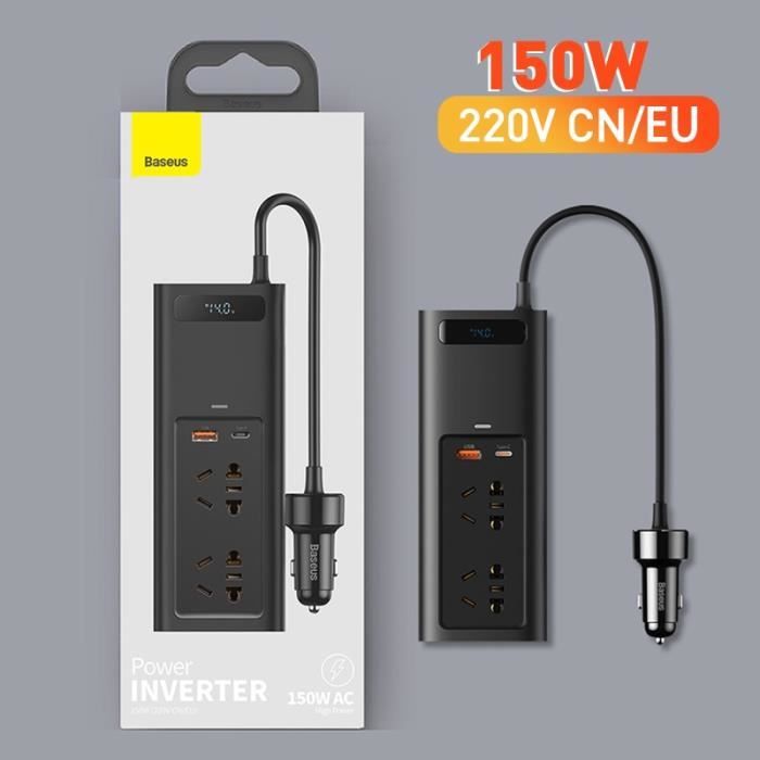 220V EU noir - Baseus 150w Voiture Onduleur Dc 12v À Ac Auto Inverseur De Puissance Usb Type C Chargeur Rapid