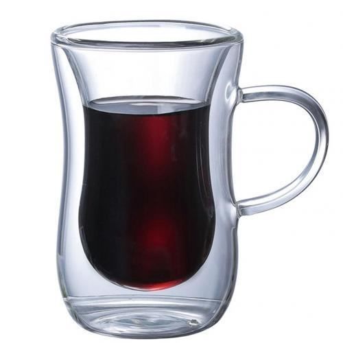 Café,Tasse en verre Transparent 80ml,Double paroi,résistante à la chaleur,tasses à café,à bière,à boisson saine - Type With Handle