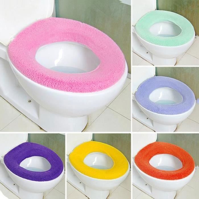Abattant Wc,Coussins de couverture de siège de toilette Simple bonbons couleur plus chaud lavable tissu en forme de O chasse d'eau