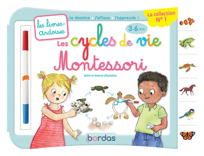Livre-ardoise Montessori - Les cycles de vie - Avec feutre effaçable 2 couleurs
