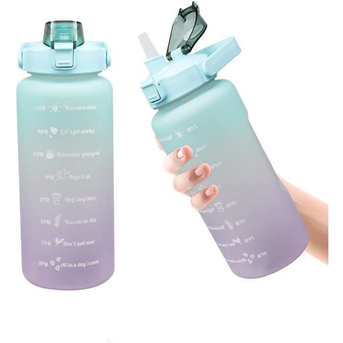 Bouteille d'eau, 2 litre Gourde avec Paille et Marqueurs de Temps, Sans BPA Sports Bouteille d'eau 2l
