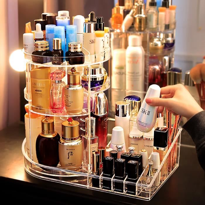 D-Clear - Boîte de Rangement de Maquillage à Rotation de 360 Degrés, Coffre de Cosmétique Transparent, Mode M