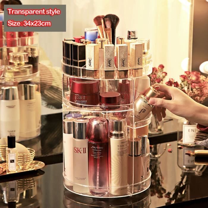 Boîte de rangement pour cosmétiques, organisateur de maquillage, Rotation à 360 degrés, Transparent, Rotation
