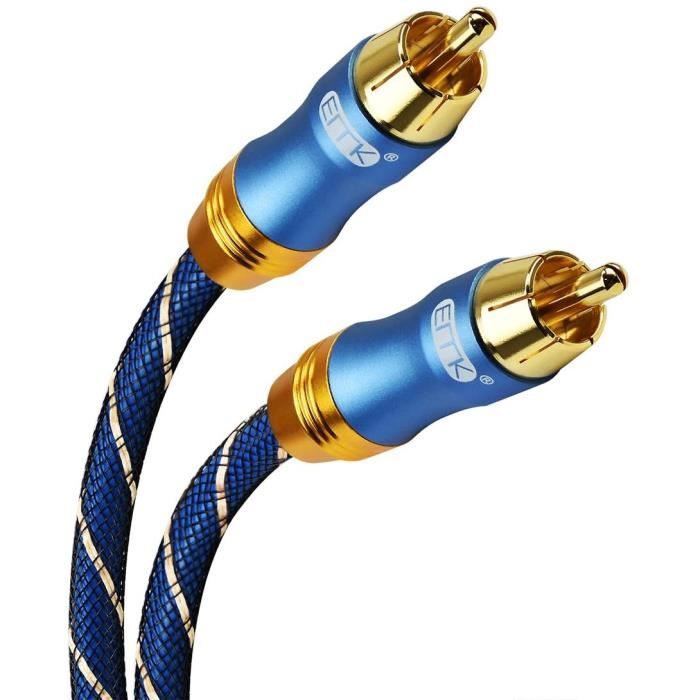 AuTech® 1M Câble Audio Numérique Coaxial RCA Plaqué Or 24K en Nylon Tissé - 1M