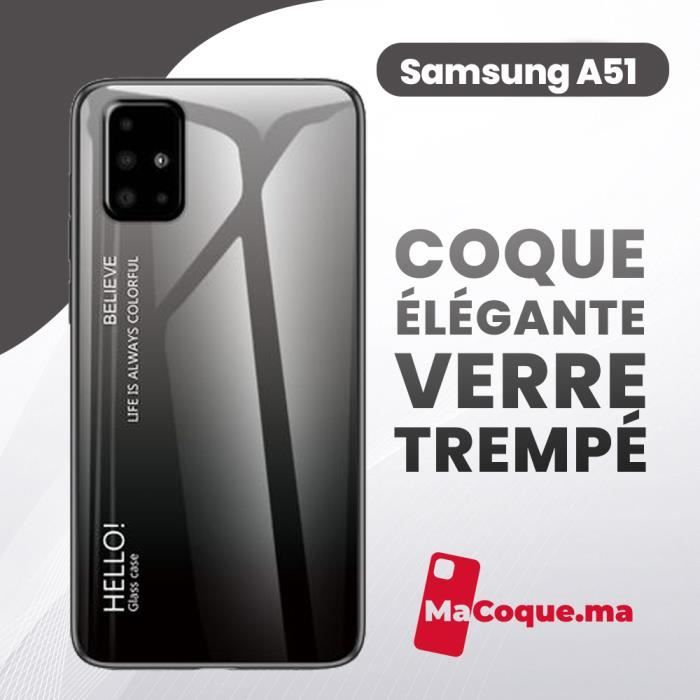 Pochette Samsung A51 en Verre Trempé Coque Antichoc Couleur Gris