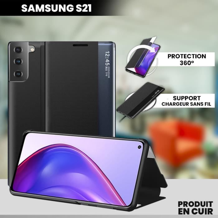 Coque Pour Samsung S21 5G Smart View Protection 360° Antichoc, Supporte Chargeur sans fil