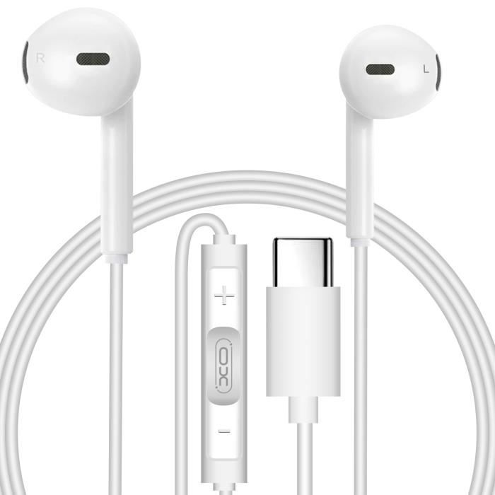 Écouteurs Filaires USB-C Fonction Kit Mains libres Son stéréo HiFi 1.2m - Blanc