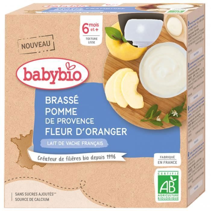 Babybio - Gourde Brassé Pomme Fleur d'Oranger - Bio - 4x85g - Dès 6 mois