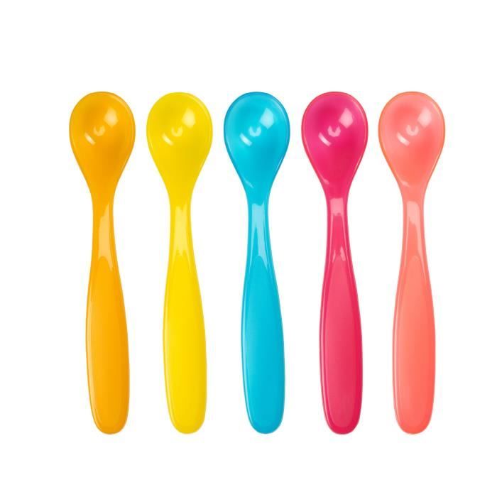 BADABULLE Lot de 5 Cuillères souples ergonomiques Funcolors, dès 6 mois