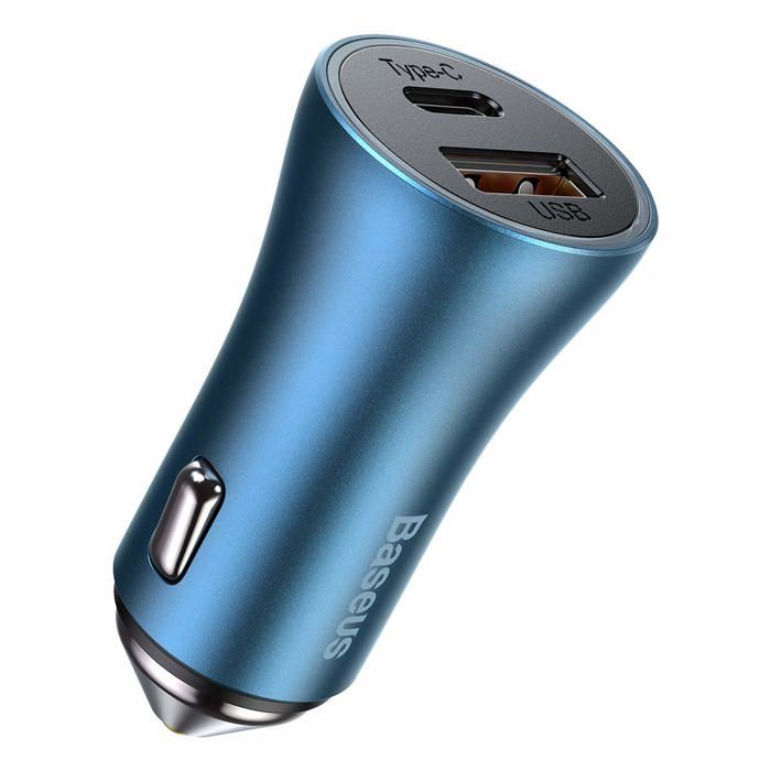 Chargeur de voiture - BASEUS - Golden Contactor Pro - 1xUSB + 1xUSB-C - 40W - Bleu