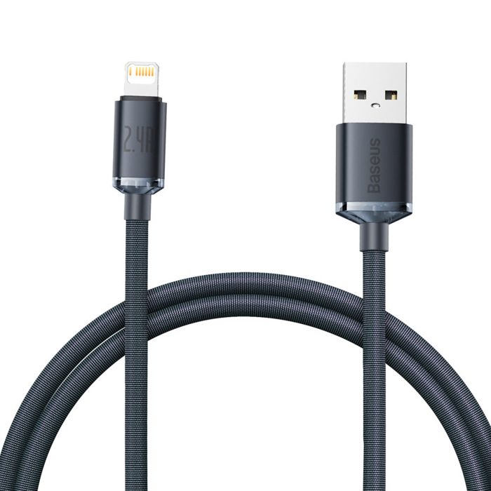 Câble USB vers Lightning Baseus 2.4A 1.2m pour iPhone 13 12 11 Pro Max Noir