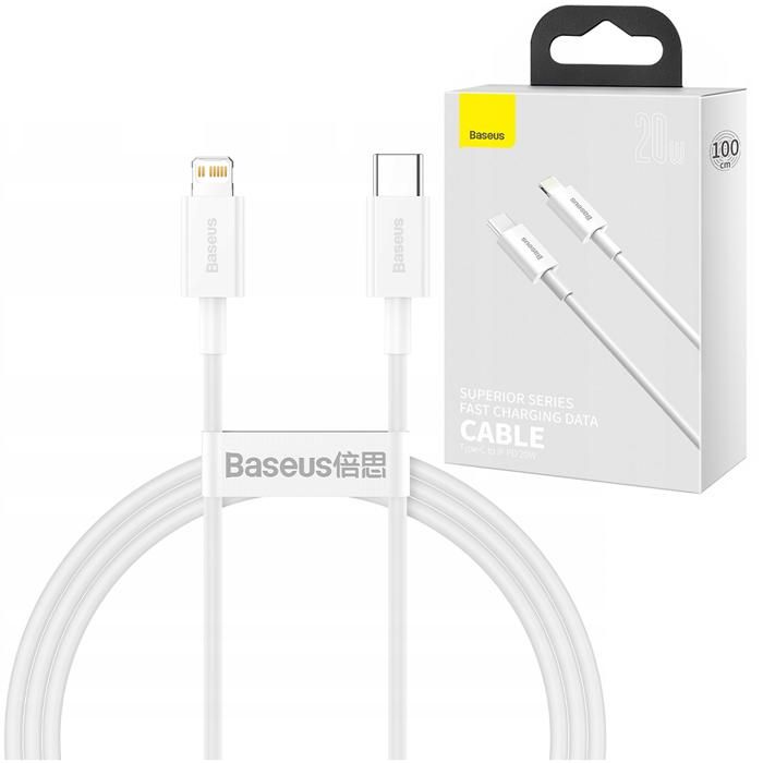 BASEUS Câble de Charge Rapide 20W PD pour iPhone - 1m - Blanc 