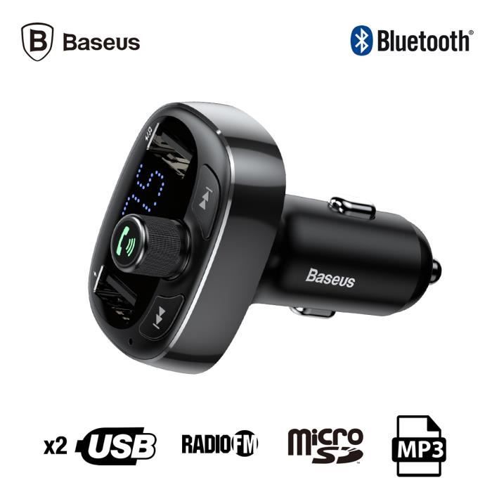Chargeur Allume Cigare Bluetooth, Baseus [CCALL-TM01] Allume Cigare Multifonction DC12-24V, Bluetooth V4.2, Radio FM, 2 Ports USB