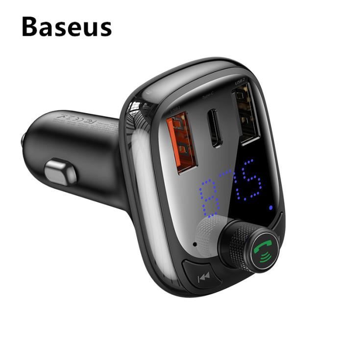 Baseus Chargeur de voiture Quick Charge 4.0 pour voiture Transmetteur FM Bluetooth 5.0 Kit de voiture LCD double chargeur USB