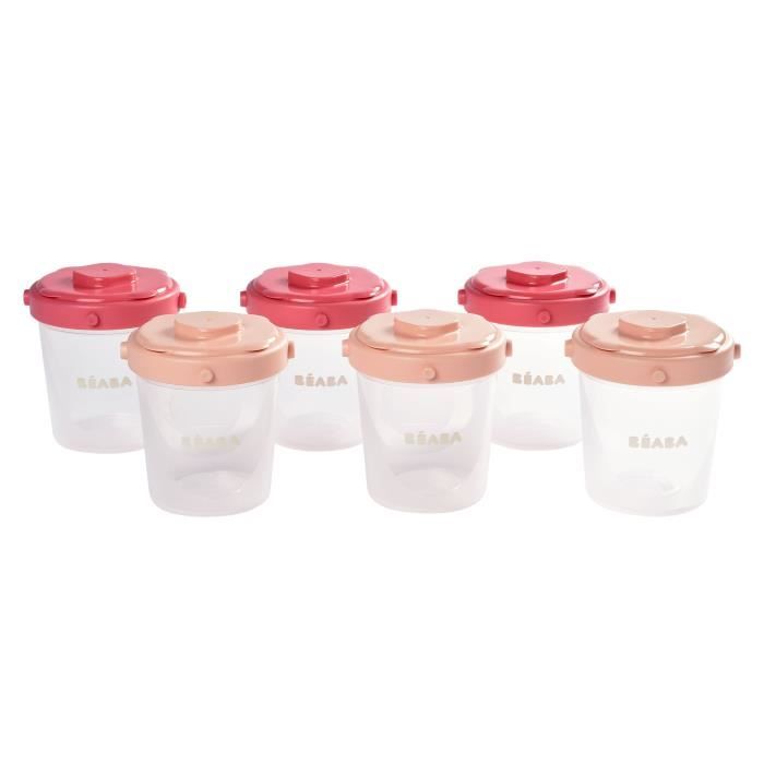 BEABA Lot de 6 portions clip de conservation 2ème âge 200 ml rose