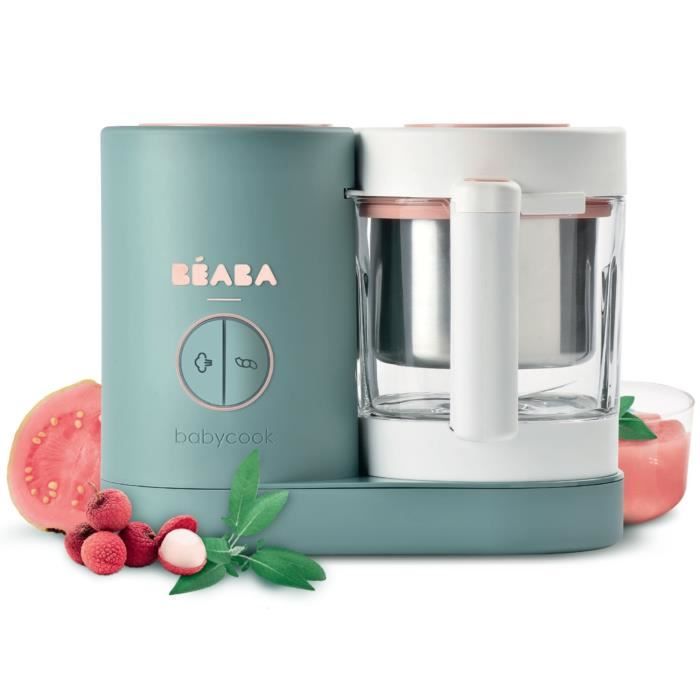 BEABA Babycook Neo - Robot culinaire bébé multifonction 4en1 - Cuit à la vapeur, mixe, décongèle, réchauffe - Eucalyptus
