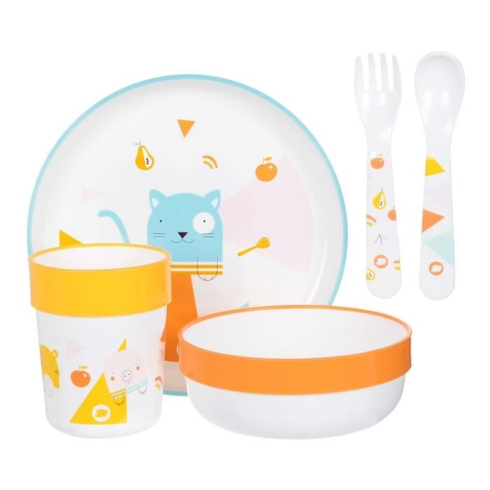 BEBE CONFORTSET REPAS - DOMINO (ASSIETTE, BOL, VERRE, CUILLÈRE + FOURCHETTE PLASTIQUE)