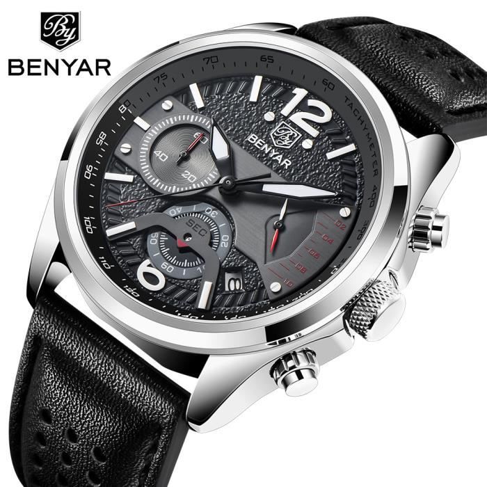 BENYAR Top Marque Hommes Montre À Quartz Sport Étanche Chronographe Montres Hommes D'affaires Montres-Bracelets En Cuir