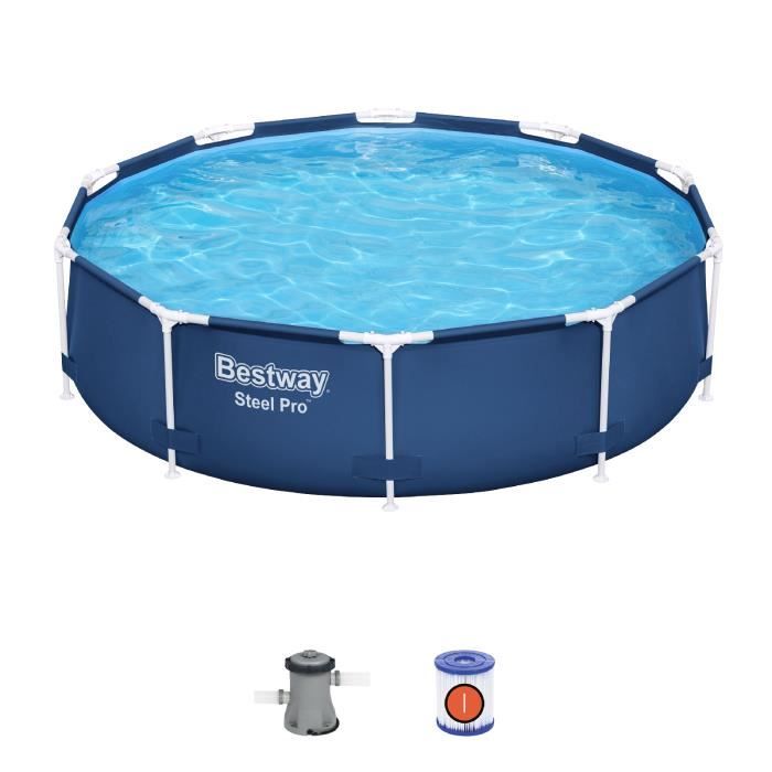 Kit Piscine hors sol tubulaire BESTWAY Steel Pro - 305 x 76 cm - Ronde (Livrée avec pompe de filtration et cartouche)