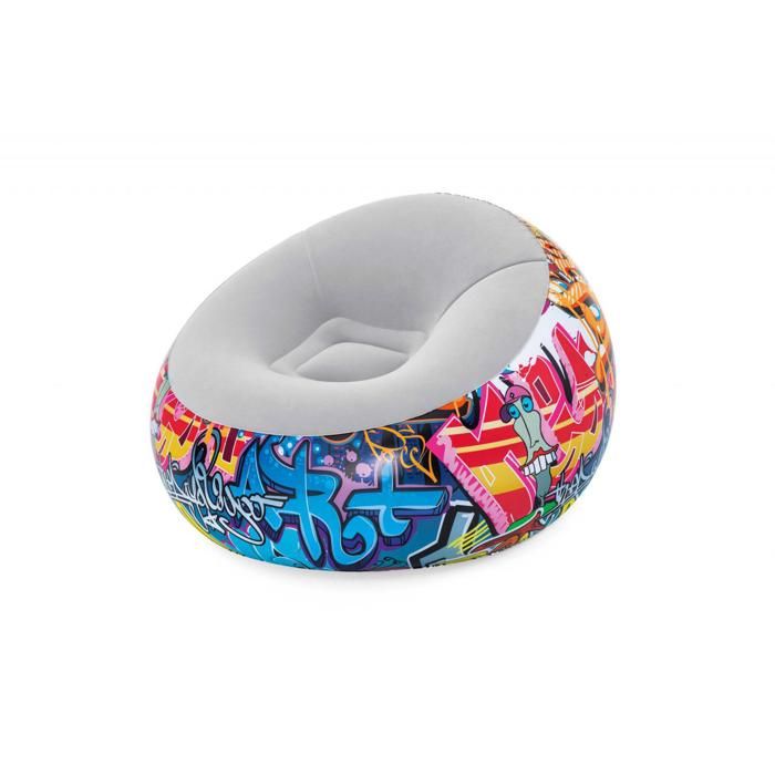Fauteuil gonflable rond BESTWAY Graffiti Inflate-a-Chair - Vinyle résistant - 112 x 112 x 66 cm