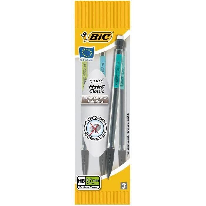 BIC Lot de 3 Porte-mines Matic Combos - HB - 0,7 mm
