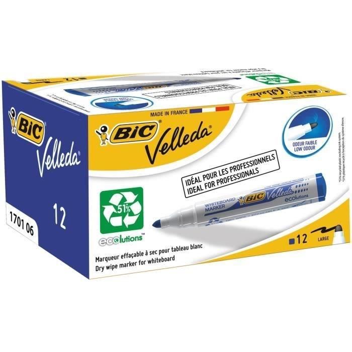 BIC® - Boite feutres effaçables Velleda® BIC® Velleda® 1701 ECOlutions® x 12 - Encre bleue