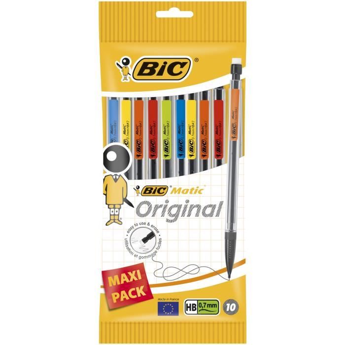 BIC Matic Original Porte-Mines 0,7 mm HB - Couleurs Assorties, Pochette de 10