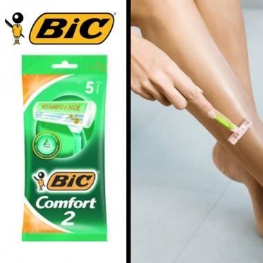 Rasoirs jetables - BIC - Comfort 2 - 5 unités - Enrichis en vitamines et aloé véra - Pour homme