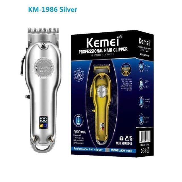 Argent avec boîte Kemei – tondeuse à cheveux électrique sans fil, rasoir professionnel en métal, disponible e